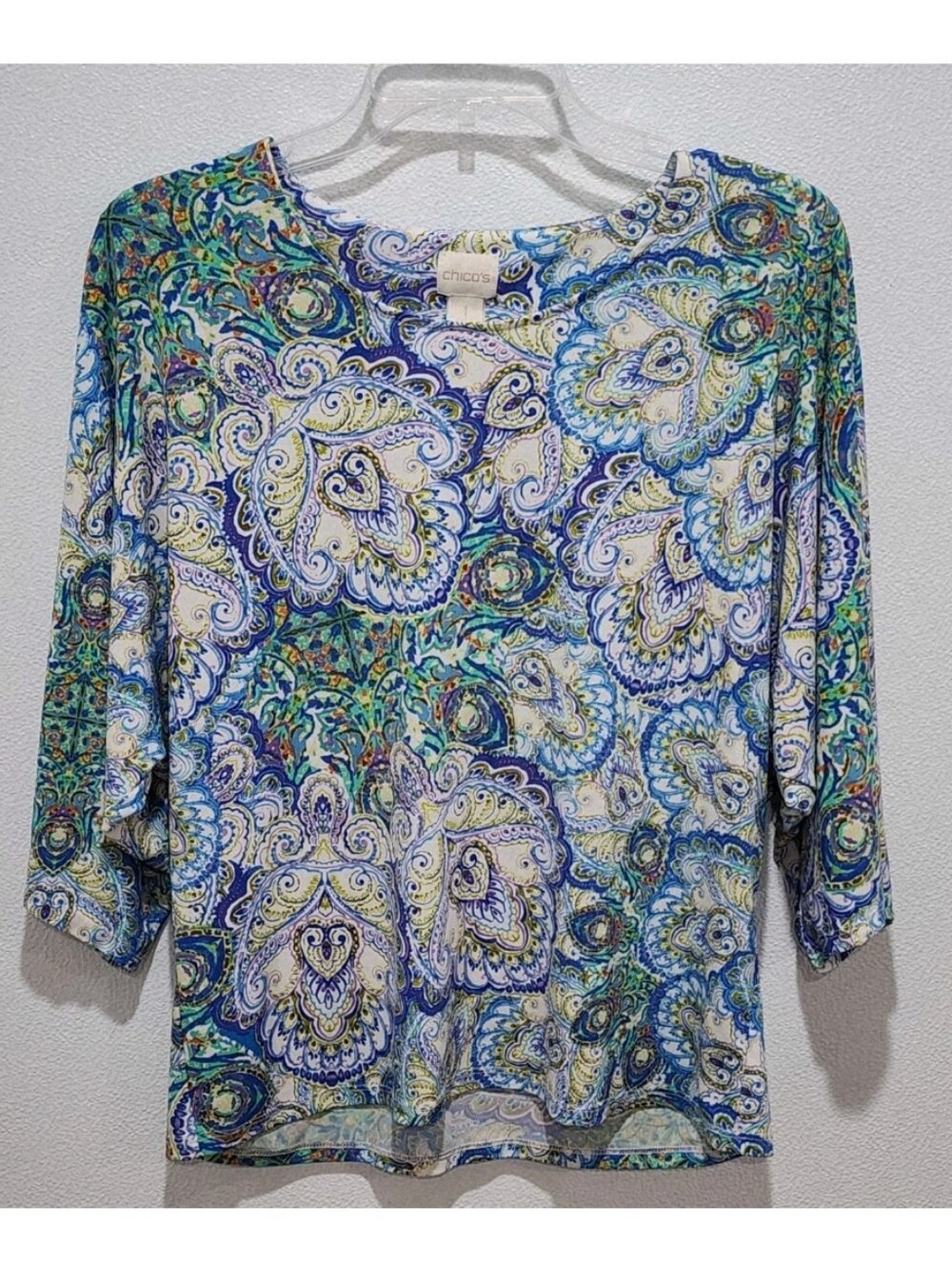 Chico's Knit Top Size 1 Medium Paisley Kimono Dolman Sleeves